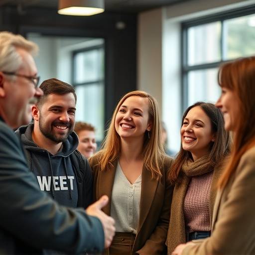 Un grupo de personas sonriendo y colaborando en un taller de oratoria en Academia Elocuencia Viva